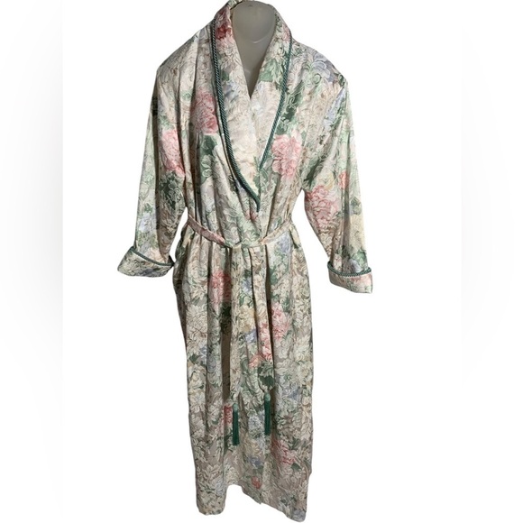 Neiman Marcus Floral Tie Tassel Waist Pocket Vintage Floor Length Robe Medium - Picture 1 of 6